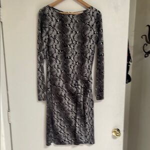 Michael Kors Black & White Snake Print Long Sleeve Bodycon Wrap Effect Dress  M